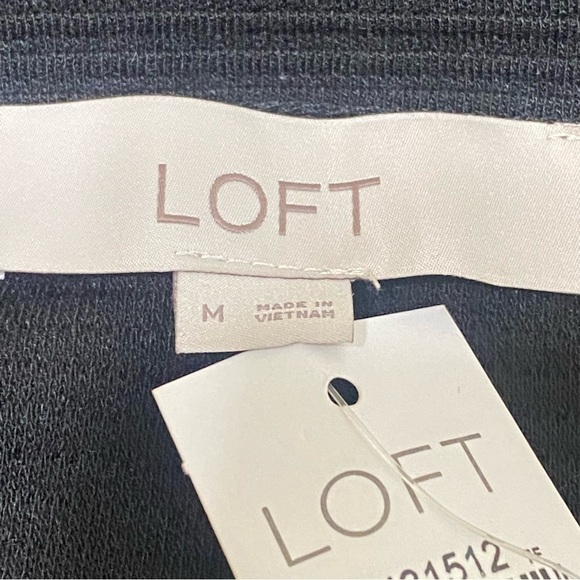 Loft Black Ribbed Boat Neck Top Medium NWT Lace Trim Whimsigoth Boho Chic - Picture 4 of 6